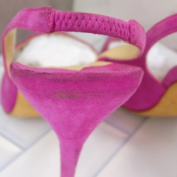 Manolo Blahnik Allura Pink Suede Slingback Pumps Pointed Toe Heels - Picture 6 of 14